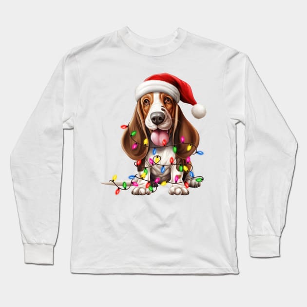 Christmas Basset Hound Long Sleeve T-Shirt by Chromatic Fusion Studio